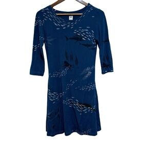 Poison Pear Dress Womens S Blue Ocean Fish Print Bamboo Rayon Cotton Knit